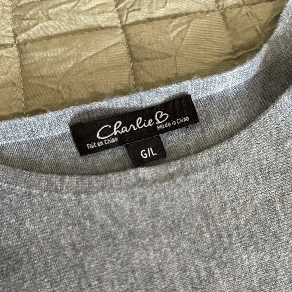 Charlie B. Heather Gray/Blueish Sweater with Lace-Up Cuffs - Picture 4 of 4